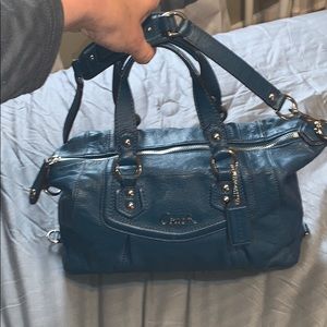 Coach Cobalt blue leather pleated Ashley bag
